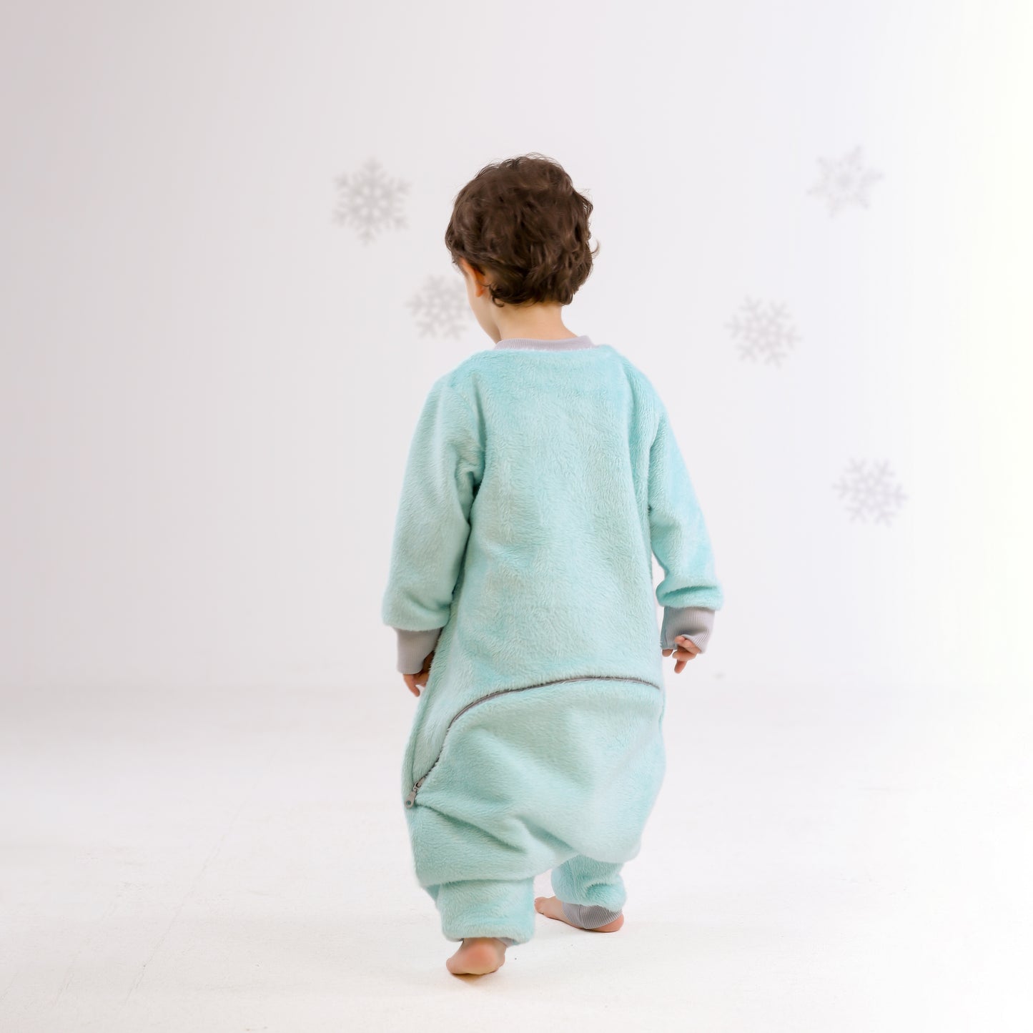 Let it Snow [Aqua Blue]- Sleeved Velvety Fleece Walker Sleeping Bag