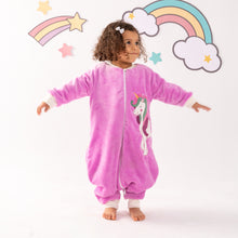 Load image into Gallery viewer, Purple Unicorn- Sleeved Polar Fleece Walker Sleeping Bag
