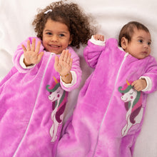 Load image into Gallery viewer, Purple Unicorn- Sleeved Polar Fleece Walker Sleeping Bag
