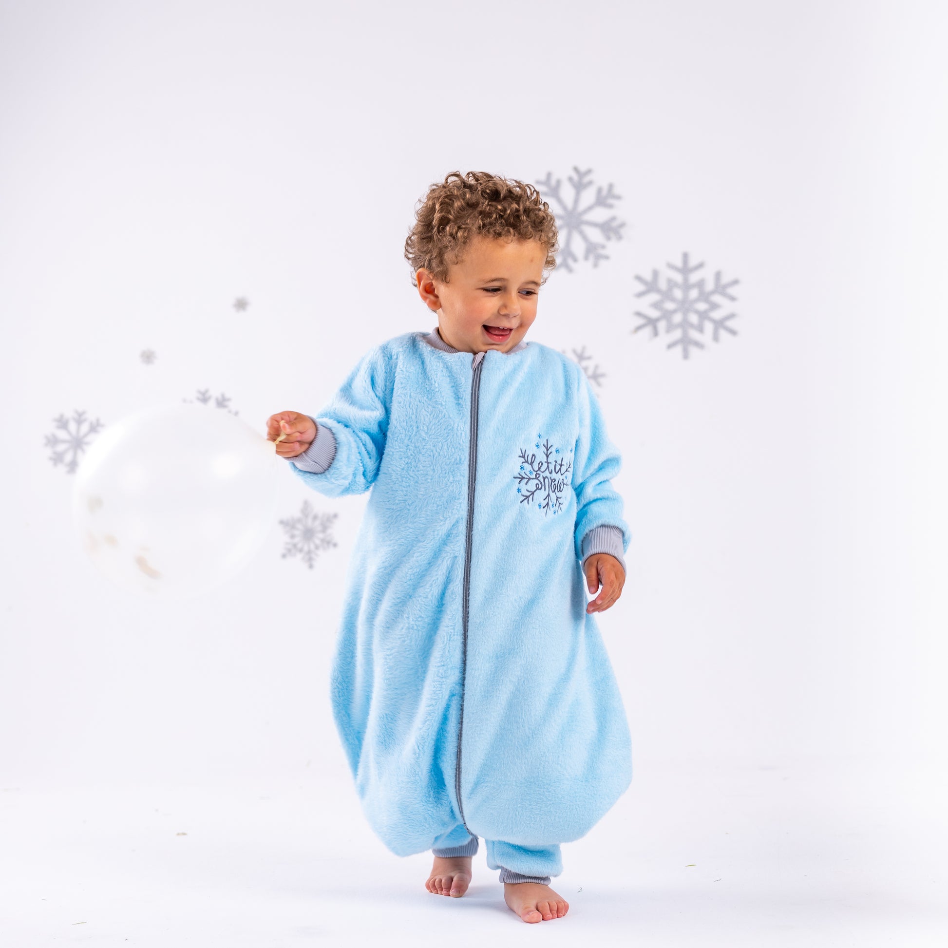 Let it Snow [Baby Blue]- Sleeved Velvety Fleece Walker Sleeping Bag