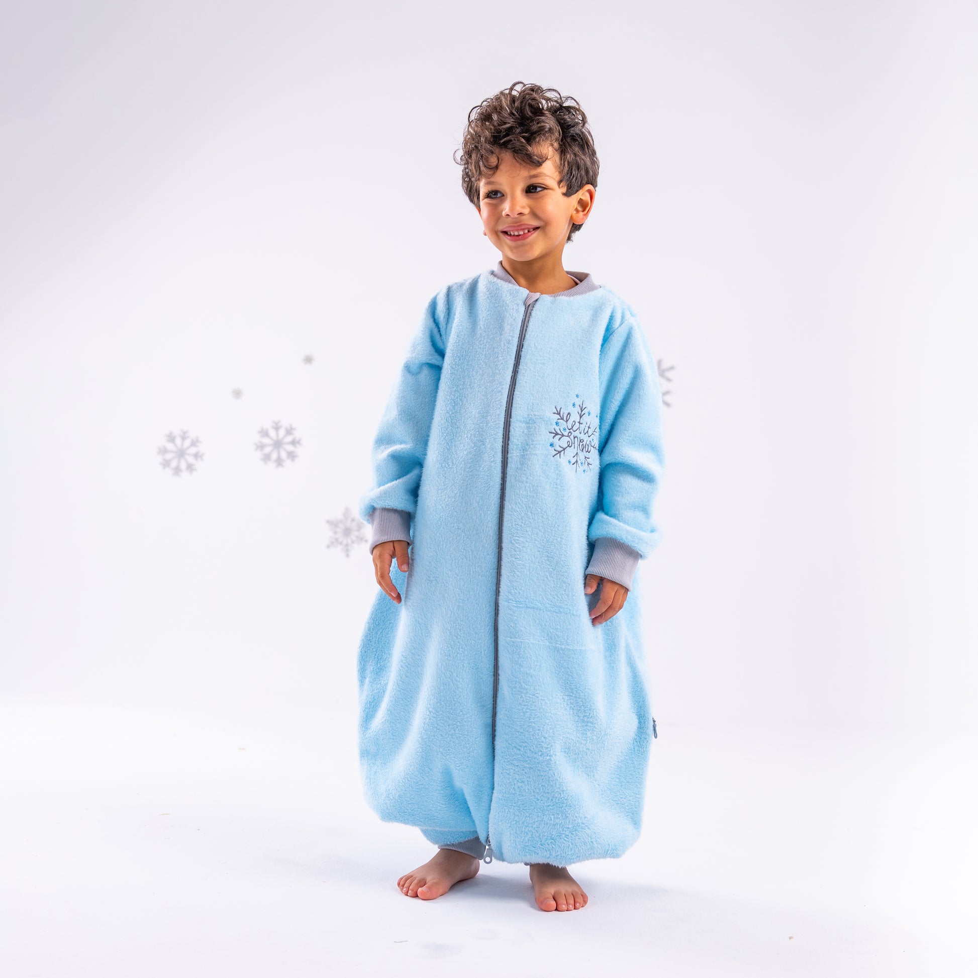 Let it Snow [Baby Blue]- Sleeved Velvety Fleece Walker Sleeping Bag