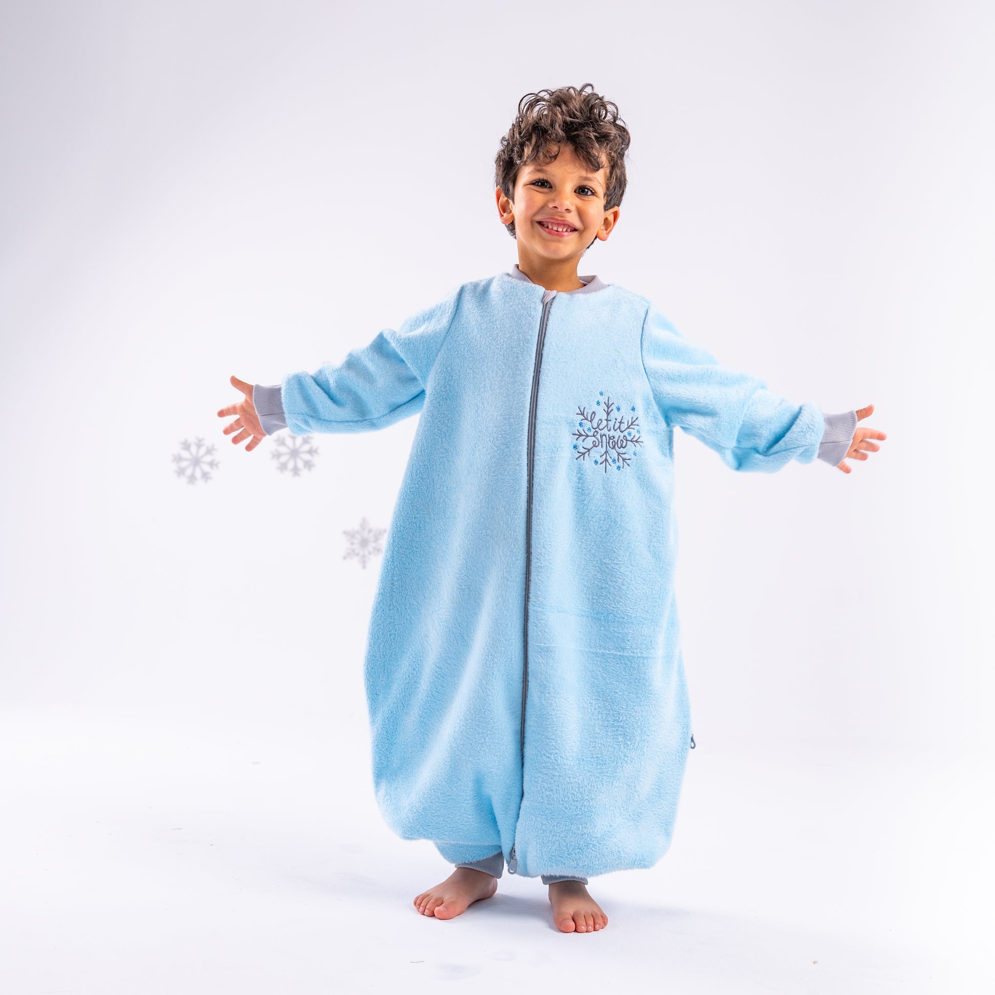 Let it Snow [Baby Blue]- Sleeved Velvety Fleece Walker Sleeping Bag