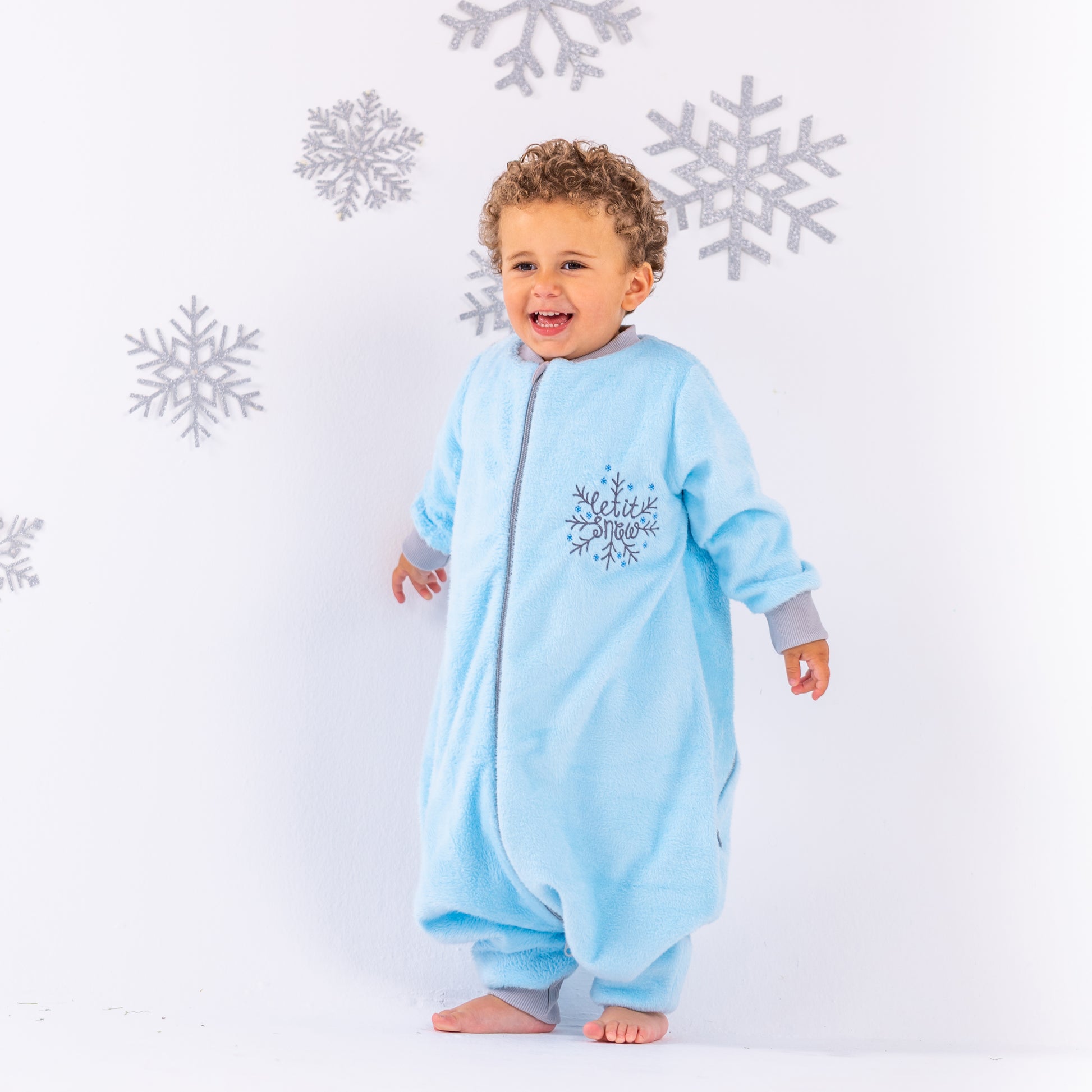 Let it Snow [Baby Blue]- Sleeved Velvety Fleece Walker Sleeping Bag