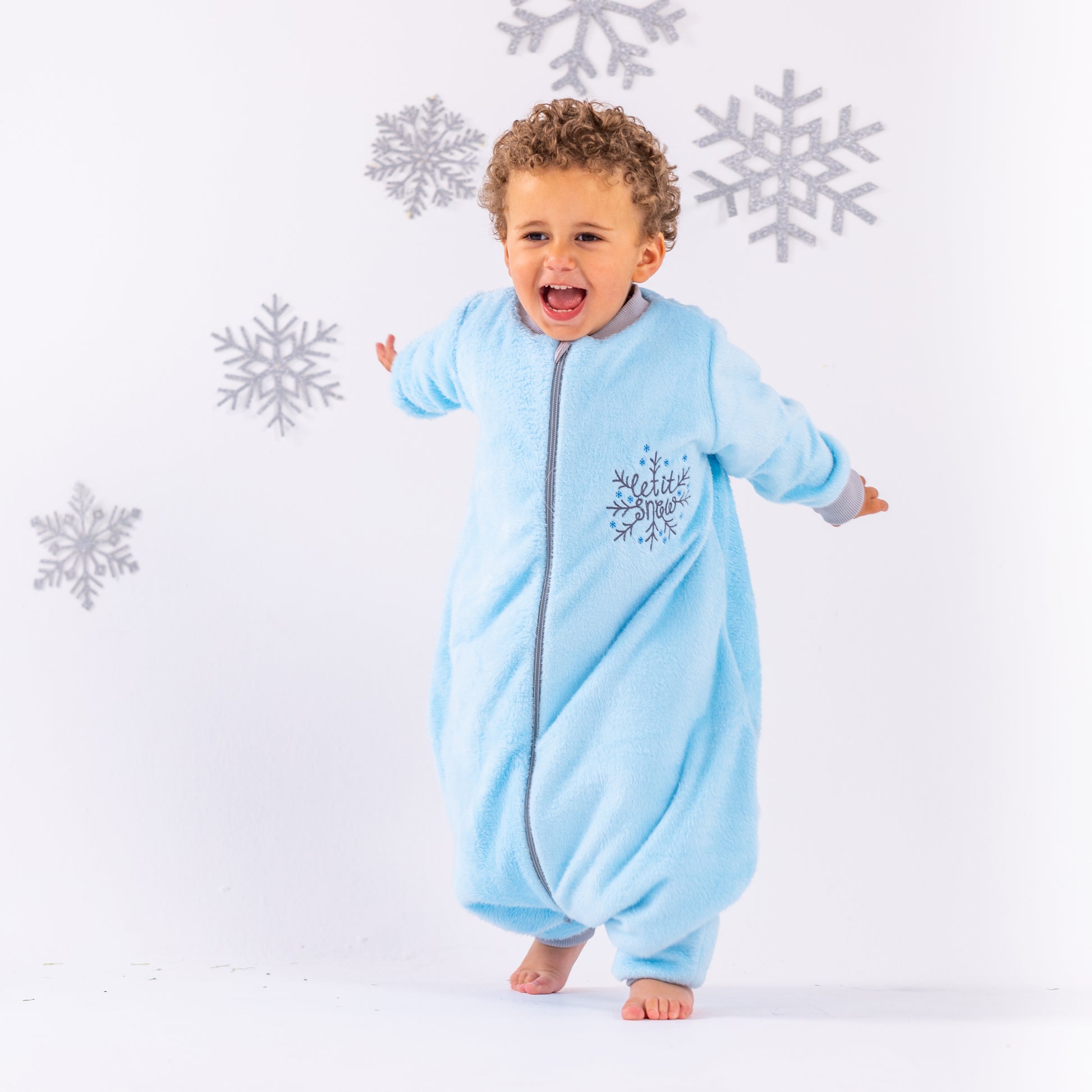 Let it Snow [Baby Blue]- Sleeved Velvety Fleece Walker Sleeping Bag