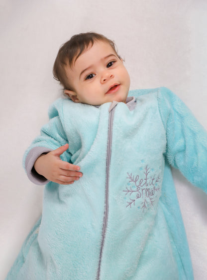 Let it Snow [Aqua Blue]- Sleeved Velvety Fleece Basic Sleeping Bag