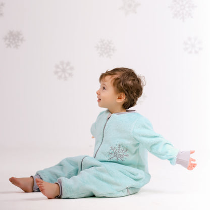Let it Snow [Aqua Blue]- Sleeved Velvety Fleece Walker Sleeping Bag