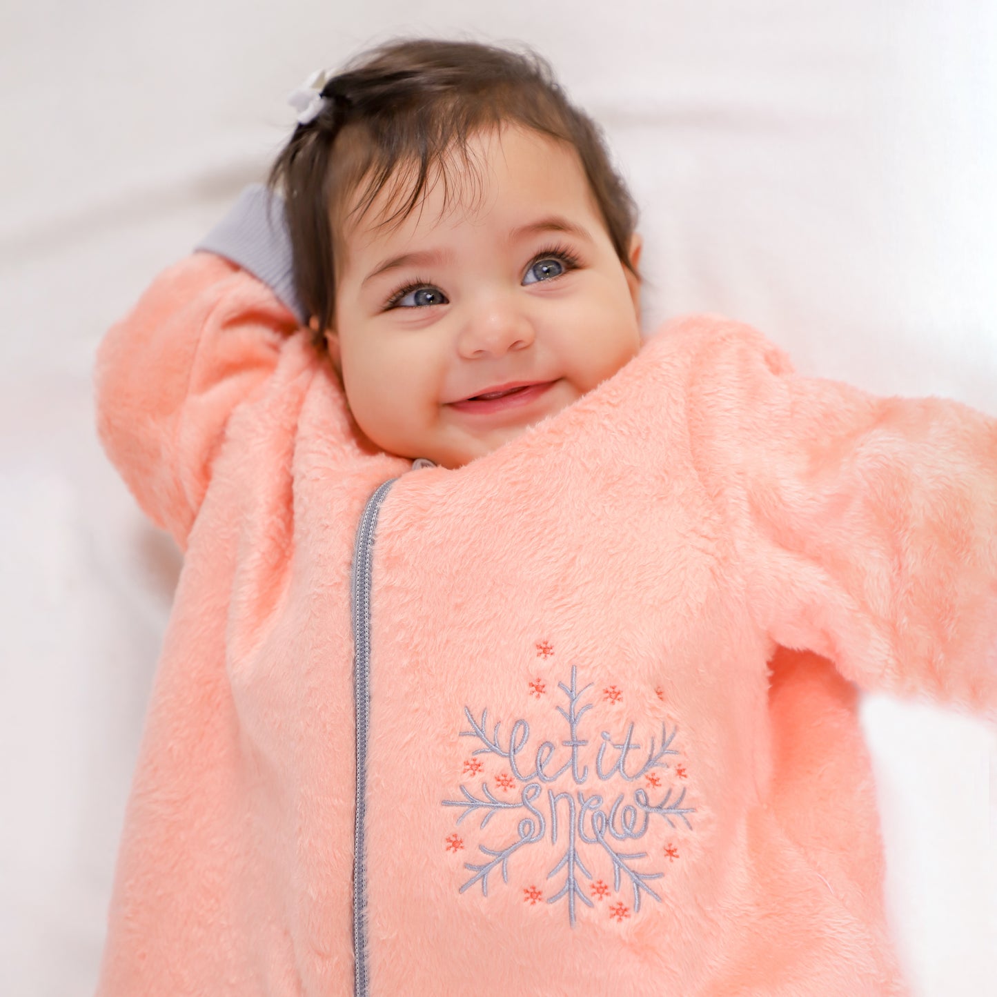 Let it Snow [Apricot]- Sleeved Velvety Fleece Basic Sleeping Bag