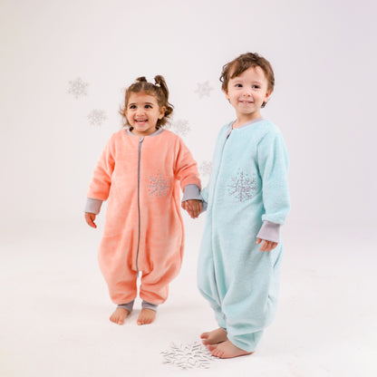 Let it Snow [Aqua Blue]- Sleeved Velvety Fleece Walker Sleeping Bag