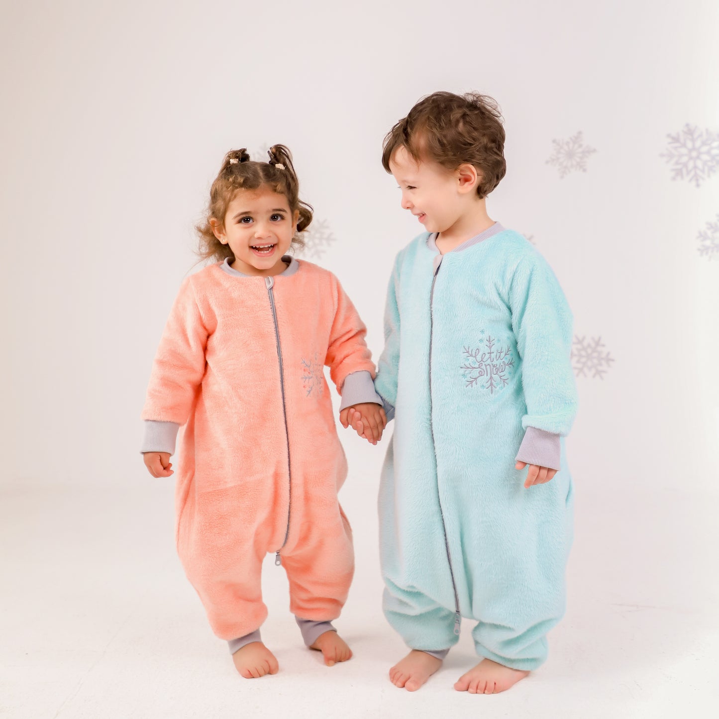 Let it Snow [Aqua Blue]- Sleeved Velvety Fleece Walker Sleeping Bag