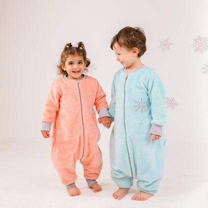 Let it Snow [Aqua Blue]- Sleeved Velvety Fleece Walker Sleeping Bag