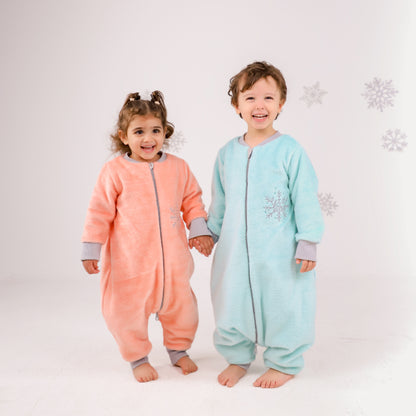 Let it Snow [Aqua Blue]- Sleeved Velvety Fleece Walker Sleeping Bag