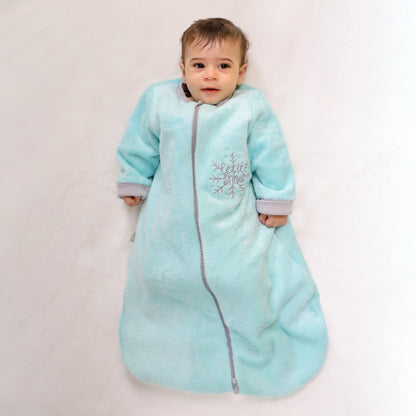 Let it Snow [Aqua Blue]- Sleeved Velvety Fleece Basic Sleeping Bag