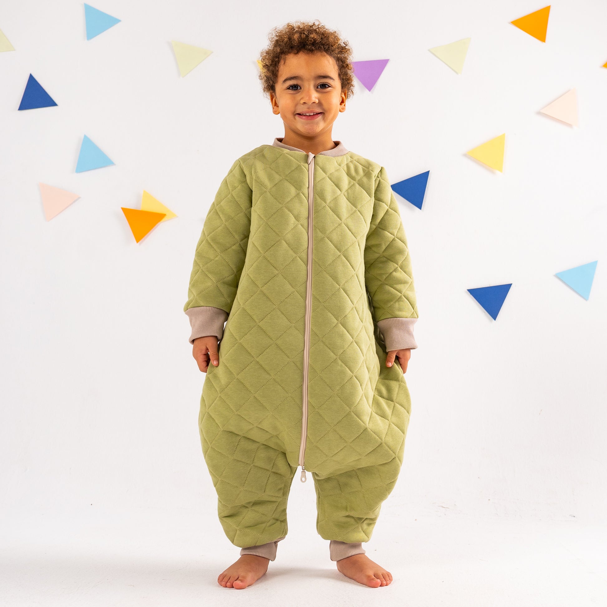 Sage- Sleeved Quilted Cotton Walker Sleeping Bag