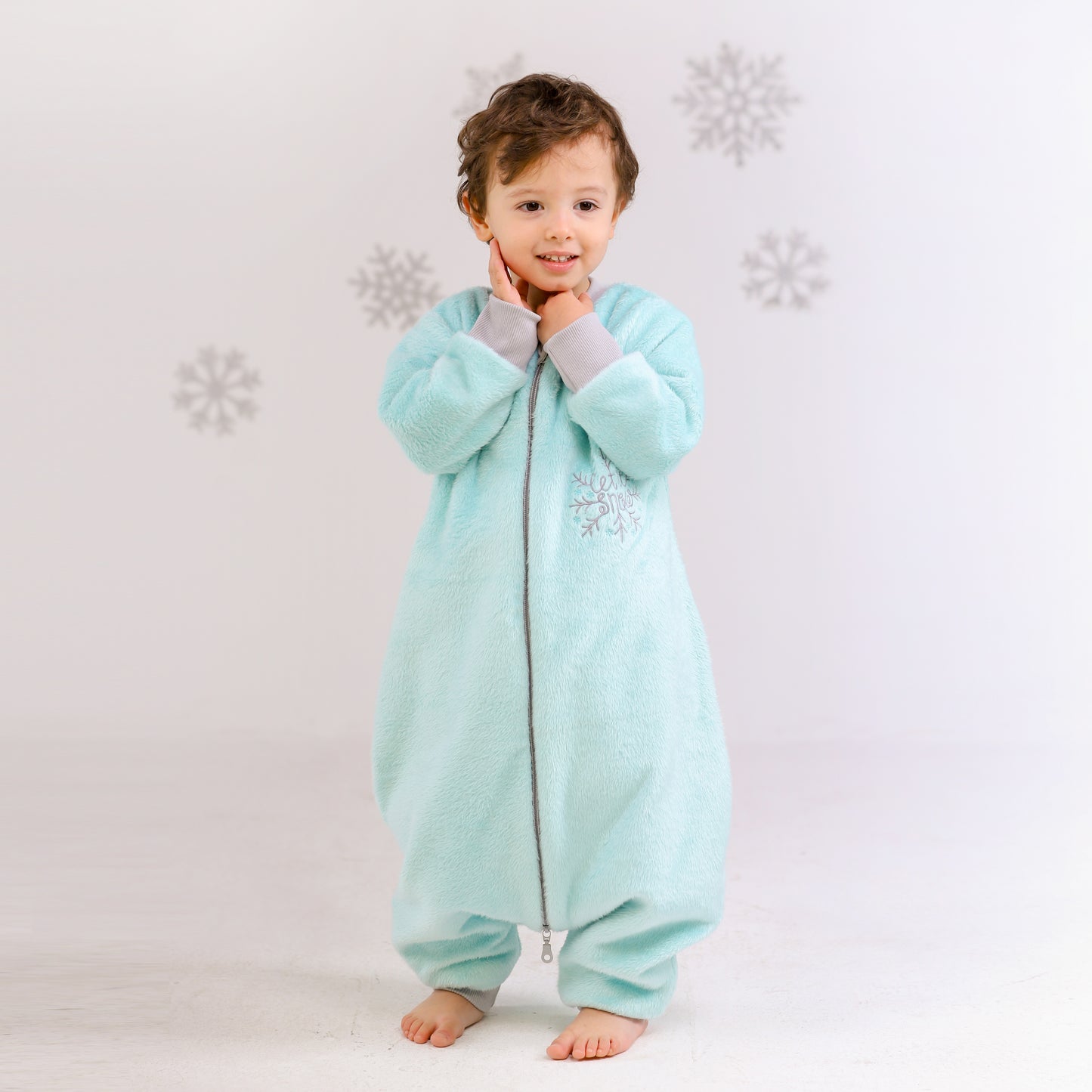 Let it Snow [Aqua Blue]- Sleeved Velvety Fleece Walker Sleeping Bag