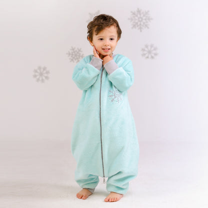 Let it Snow [Aqua Blue]- Sleeved Velvety Fleece Walker Sleeping Bag