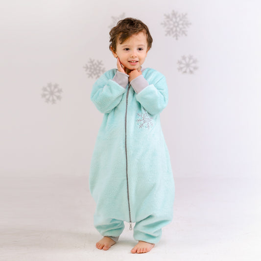 Let it Snow [Aqua Blue]- Sleeved Velvety Fleece Walker Sleeping Bag